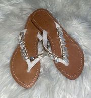 Anthropologie Mystique white Pearl and beaded Flip Flop Sandals, NWT