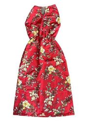 Velvet Torch Los Angeles Dress Womens Small Floral Halterneck Elastic Waist Red