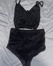 For Love & Lemons Black Fuzzy Lounge Set