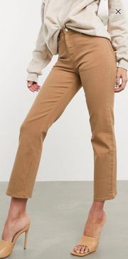 DESIGN High Rise Stretch ‘slim’ Straight Leg Jeans In Tan