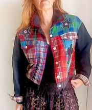 90s Flannel Denim Jacket by Jou Jou Patchwork Star/ Cactus Boho Vibes Medium Fit