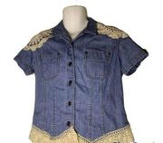 Vintage Liz Claiborne Jean shirt medium handmade doily‎ PM 031103