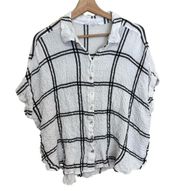Jane & Delancey Gauze Plaid Shirt Womens Size 3X Check White Black Crinkle