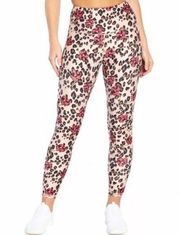 Wildfox Sweat Leopard Print Floral High Waisted Leggings Size Coral Pink Medium