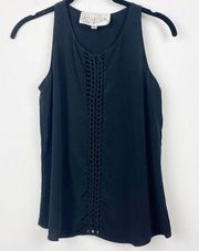 RORY BECA Solid Black Sleeveless Woven Detail Tank Top Blouse X-Small XS