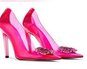 NWT Good American Hot Pink Cinderella Jeweled Heels Size 6