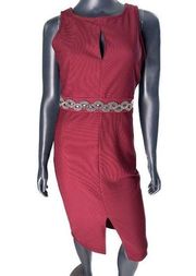 Romeo & Juliet  Couture Dress In Wine Burgundy With Sequin Accent And Keyhole