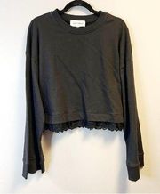 Guest Editor Sweatshirt Black Cropped Lace Trim Oversized Top Sz M EUC