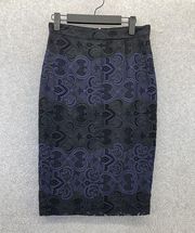 ALC Women's Pencil Skirt Blue Black Size 4 Striped Pointelle Cotton Silk