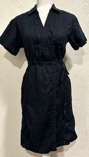 Playa Black 100% Linen Wrap Dress