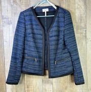 Laundry any Shelli Segal Size 4 Open Front Tweed Jacket w/Zippered Pocke…