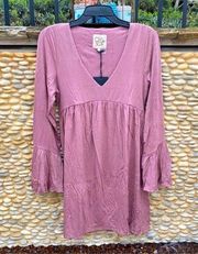 Chaser Rose Colored Glitter Bell Sleeve V Neck Empire Waist Dress. Medium. NWT