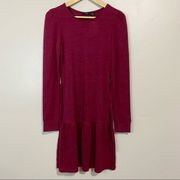 RDI Women’s Long Sleeve Ruffle Bottom Dress Maroon Size Small NWT