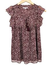 Rebecca Minkoff Maroon Printed Ruffle Blouse Sz XS