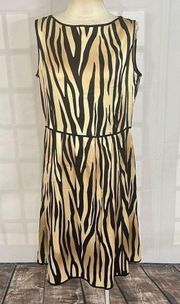 St John silk tiger print sleeveless a-line dress size 12