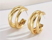 NEW 18KT Gold Plated Triple Layered Hoop Earrings