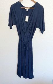 Motherhood Maternity  Blue Short Sleeve Flowy Knot Tie Front Summer Dress