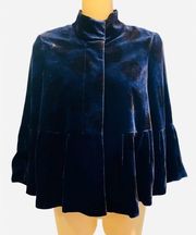 Diane Von Furstenberg Cropped Silk Blend Blue Floral Velvet Jacket Coat 0/XS