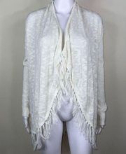 Central Park West Cream Open Front Fringe Cardigan