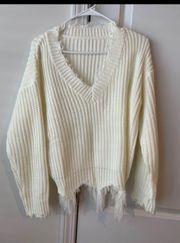 Cream V Neck Cable Knit Sweater