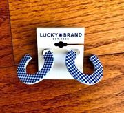 NWT LUCKY BRAND Semi-Precious Accents Checkered Blue White Hoops Earrings