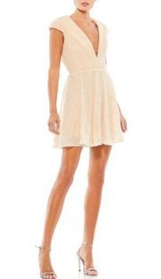 Mac Duggal Ieena 26306 Mini Dress Fit & Flare V-Neck Cap Sleeve Porcelain Size 4