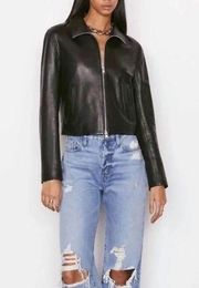 NWT FRAME Exposed Zip Lambskin Leather Jacket in Noir Size XS