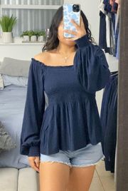 Navy Blue Off the Shoulder Blouse