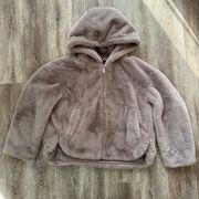 Taupe Faux Fur Hooded Full Zip Oversized Jacket