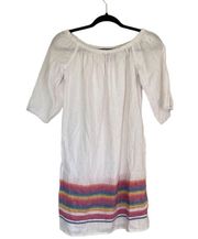 J Crew Linen Mini Dress White Rainbow Stripe Off Shoulder Size XS