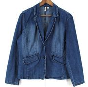 St. Johns Bay Women XL Denim Blazer Jacket Stretch Retro Hippie Minimalist