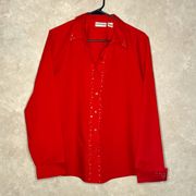 Red Bedazzled Button Up Blouse