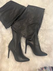 Size 8 thigh high black leather boots