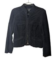 Vintage 90's Willi Smith Black Corduroy Cropped  Blazer Ruffle Trim Size 6