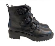 A New Day black faux leather Calypso buckle lug Combat  Boots  Sz 6.5