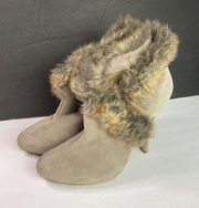 Colin Stuart Women's Stiletto Heeled Ankle Boots Faux Fur Topped Size 8M Beige