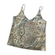 Bishop + Young Cream Boho Paisley Print Silky V-Neck Tank Top Small