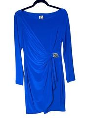 Anne Klein Blue Draped Front Long Sleeve Dress Sz 6