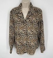 Norton McNaughton Petite VINTAGE Tan Black Leopard Button Front Blouse Sz ??