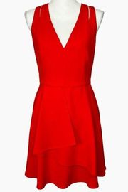 Adelyn Rae Asymmetrical Crepe Fit & Flare V-Neck Mini Dress In Red Size Medium