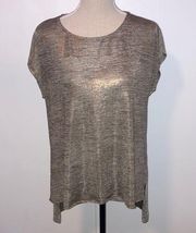 Shimmer Short Sleeve Tee Top with Asymmetrical Hi Low Shine M Medium