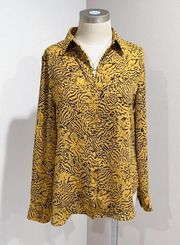 Philosophy Womens Yellow Black Animal Print Long Sleeve Button Down Shirt Size S