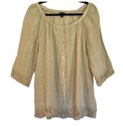 Saks 5th avenue 100% linen blouse with crochet trim large