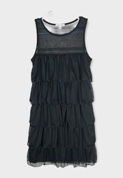 Velvet Torch | Tiered Sheer Ruffle Black Dress Mini Y2K | S