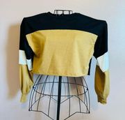 NWOT  Cropped Raw Edge Color Blocked Long Sleeve Light Weight Sweatshirt