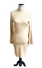 Venus Women's Gold Mock Neck Bell Sleeve Back Zipper BodyCon Dress Size Small