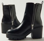 Urban Outfitters Black Zip Up Chunky Lug Sole Heel Boot Size 10