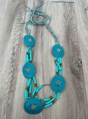 Turquoise Sueded Beaded Western Fringed Belt