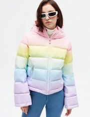 Perfect Moment Jacket Polar Flare Hooded Ombre Quilted Ski Pastel Rainbow XL GUC