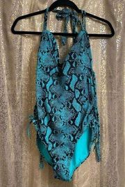 No Boundaries Teal Green Snakeskin Ruched One Piece Swimsuit XL 15-17 Jrs